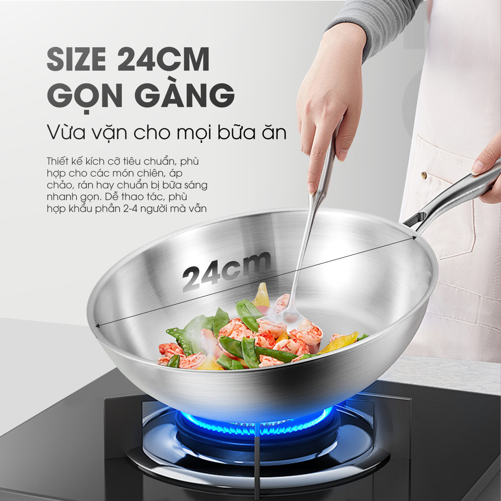 Chảo rán inox liền khối cao cấp KALITE ECO24, inox 304, đáy 3 lớp ...