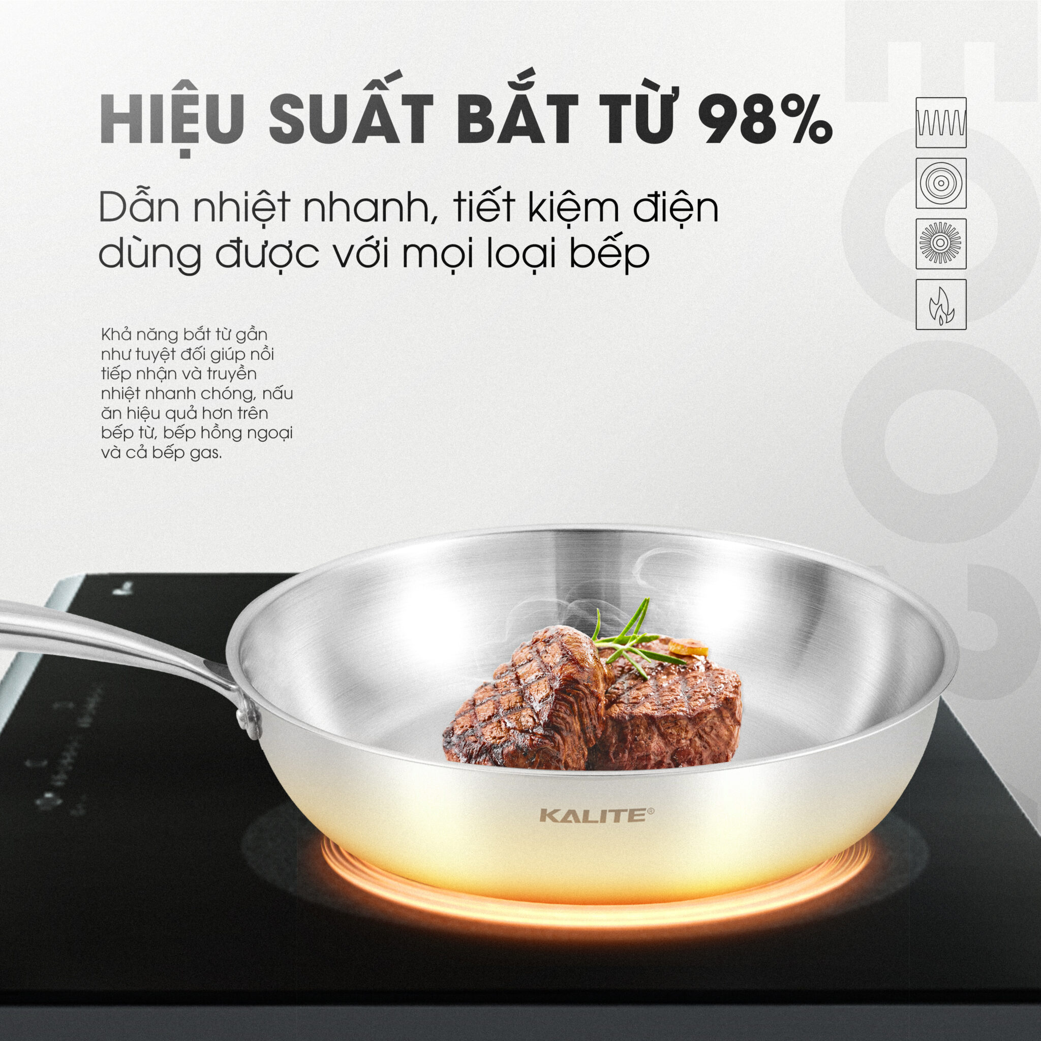 Chảo rán inox liền khối KALITE ECO26, inox 304, đáy 3 lớp, bắt từ tốt ...