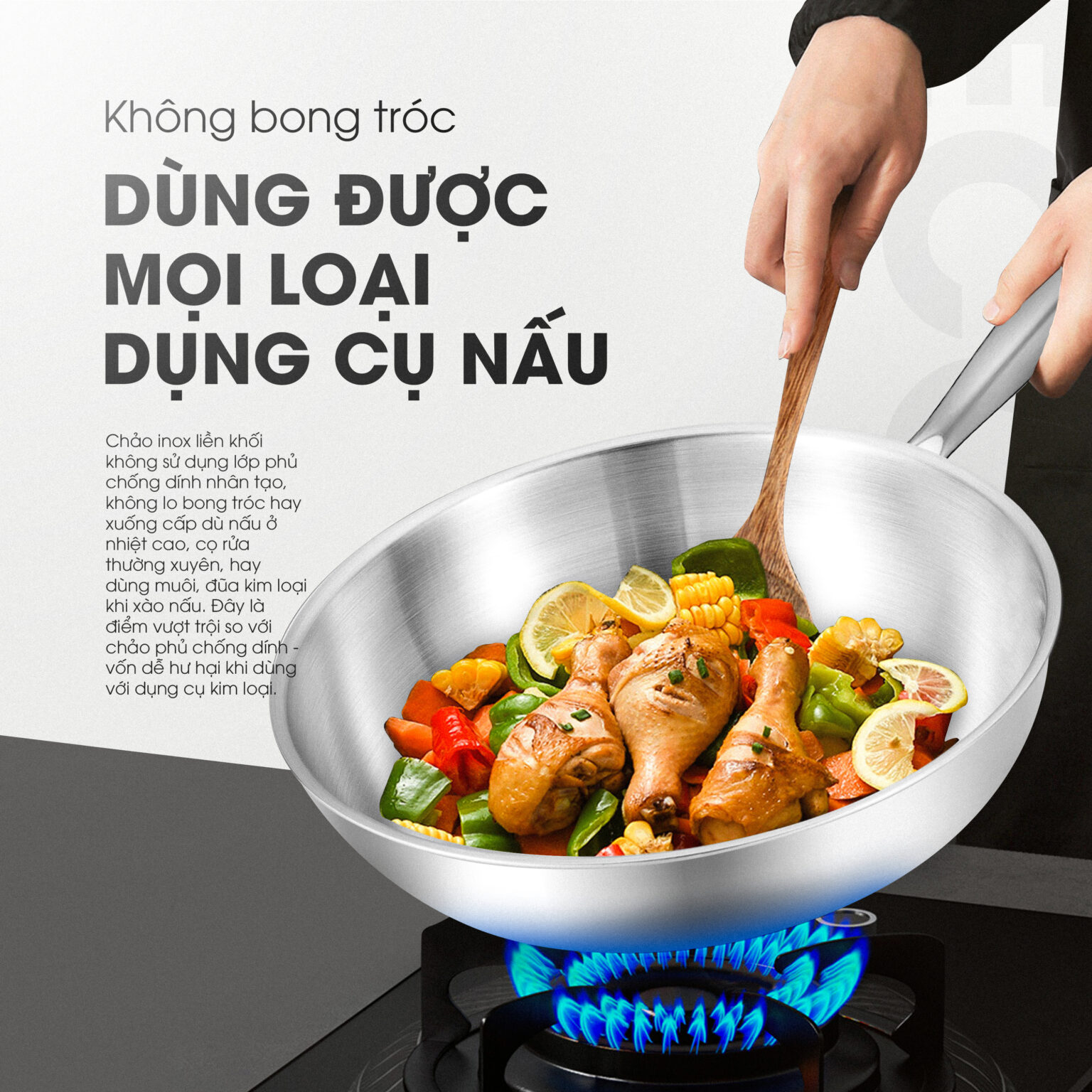 Chảo rán inox liền khối cao cấp KALITE ECO24, inox 304, đáy 3 lớp ...
